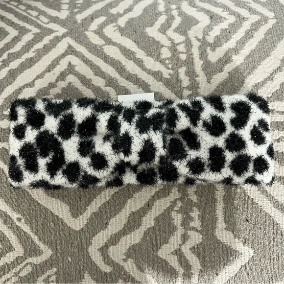 NWT Kate Spade Black Cream Leopard Polka Dot Fuzzy Knotted Cold Weather Headband - Picture 1 of 5
